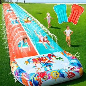 Tobogán Acuático Doble de PVC con Diseño Oceánico, Aspersor y Almohadilla de Impacto para Niños, Diversión en el Patio Trasero - Product Image 1