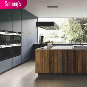 Armoire <span class=keywords><strong>de</strong></span> cuisine modulaire <span class=keywords><strong>de</strong></span> style minimaliste placage <span class=keywords><strong>de</strong></span> bois poignées en PVC marbre artificiel comptoir robinet tiroir panier évier - Product Image 2