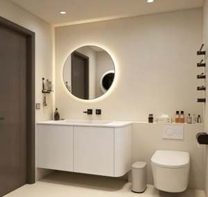 Meuble-lavabo de salle de bain moderne personnalisé, suspendu au mur, double vasque avec miroir anti-buée, éclairage LED, 52 pouces, projet hôtelier - Product Image 2