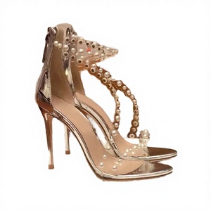 Nouvelles sandales à talons aiguilles transparentes à lanières droites pour femmes, style perle française, respirantes, rehaussantes, pour l'extérieur, été, automne, printemps - Product Image 2