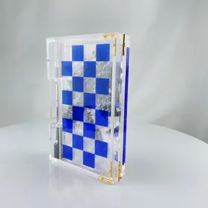 定制二合一亚克力跳棋象棋游戏水晶象棋套装豪华象棋棋盘游戏套装带Lucite磁性储物盒