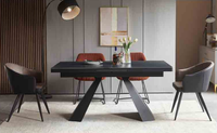 Table à manger rectangulaire extensible durable au design nordique moderne, plateau en marbre fritté, pieds en acier inoxydable, métal, pour la maison