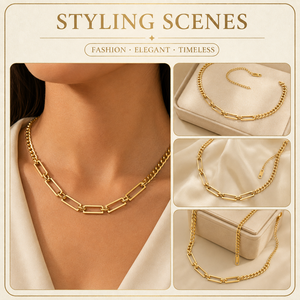 Collier en or massif à maillons mixtes personnalisés, chaîne asymétrique en acier titane, fabricant pour la mode urbaine - Product Image 2