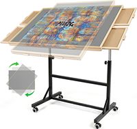 Table de puzzle en bois pliable et réglable avec 4 tiroirs de rangement et couvercle