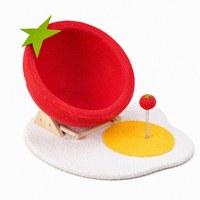 Poteau à gratter pour chat en corde de chanvre et sisal durable, avec lit intégré, style mignon motif tomate et œuf, résistant à la perte de poils, utilisable toute l'année, pour le jeu