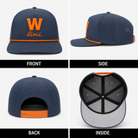 Casquette de baseball ajustable personnalisée bleu ardoise avec cordon tressé, broderie 3D orange, 5 panneaux, vente en gros OEM, faible MOQ