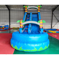 Toboggan aquatique gonflable tropical à double voie personnalisable avec piscine à jets d'eau, toboggan aquatique gonflable commercial pour parc d'attractions