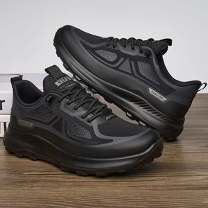 Chaussures de marche en maille noire pour hommes, bout rond, semelle extérieure en caoutchouc, respirantes, antidérapantes, amorties, pour les trajets quotidiens, chaussures décontractées - Product Image 3
