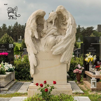 Statue d'ange de cimetière grandeur nature sculptée à la main pierre tombale agenouillée ange gardien sculpture en marbre pour tombe