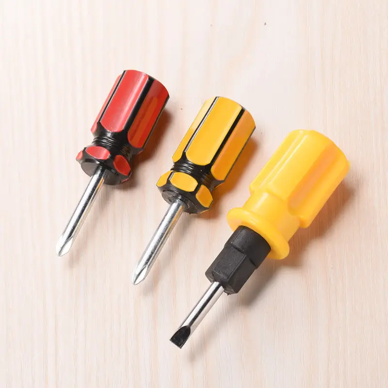 Mini chave de fenda de aço com cabo de barra de duas cores, popular, ferramentas manuais para fixação de cabeça plana, cabeça de rabanete, chave de fenda pequena