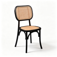 Chaise de salle à manger en bois de frêne massif de style mid-century, chaise d'appoint simple avec dossier en rotin, chaise d'appoint vintage française pour la salle à manger à domicile