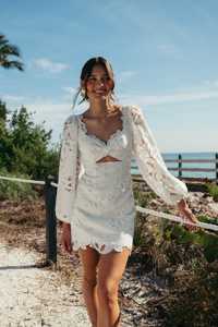 若莱WTH208别致蕾丝蝴蝶结迷你婚纱甜心长袖过膝派对礼服无背晚礼服 - Product Image 3