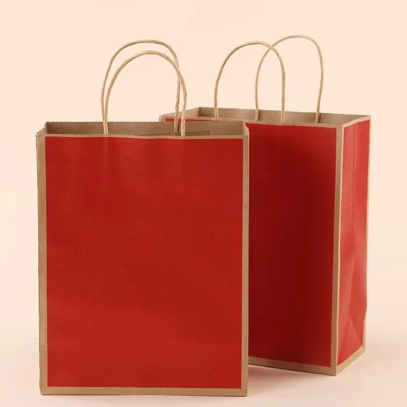 Customizable Luxury Flat Bottom Kraft Paper Bag Disposable Custom Paper Bag with Ribbon Accessories for Clothing
