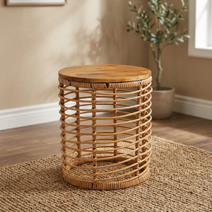 Mesa de Centro de Moda Ecológica y Duradera con Laterales de Cuerda, Tapa de Madera y Estructura de Hierro, Hecha a Mano, Estilo Tropical Minimalista Moderno para Sala de Estar - Product Image 2