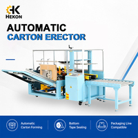 Ligne d'emballage de cartons industrielle entièrement automatique HEKON avec contrôle PLC, ouverture de cartons, pliage du fond, machine de scellage par ruban, érigeuse de cartons