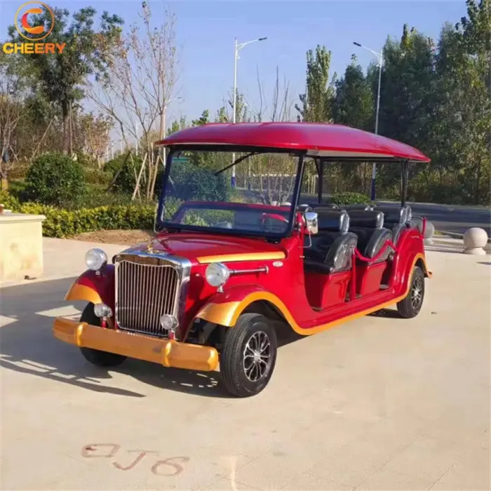 Kereta Golf 11 Kursi Antar Jemput Mobil Elektrik, Pemandangan Turis Antik Klasik Tempat Duduk Mobil Vintage Bertenaga Baterai