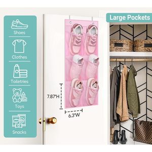Organisateur de placard suspendu à 12 poches, en maille transparente, avec crochets, pour chaussures, rangement pour bébés et enfants, style minimaliste rectangulaire - Product Image 3