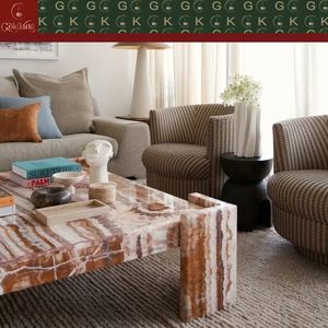 Roter Drachenjade-Marmor Couchtisch für Wohnzimmer Outdoor Maßgefertigter Polierter Naturstein Modernes Geometrisches Design - Product Image 3