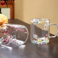 Tasse à thé ou à café en verre à double paroi, en borosilicate, faite à la main, mignonne, cadeau original, tasse en verre étoilée