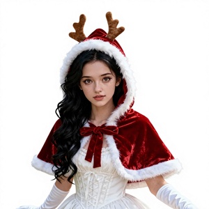 Châle court en velours rouge pour <span class=keywords><strong>femme</strong></span>, avec garniture en bois de <span class=keywords><strong>renne</strong></span> de Noël, style Lolita, pour costumes de télévision et de cinéma - Product Image 2