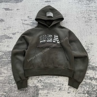 MS902 Ensemble de survêtement sportif d'hiver en patchwork, personnalisé, avec broderie et effet délavé par pulvérisation et acide, comprenant un sweat à capuche délavé à l'acide - Vente en gros