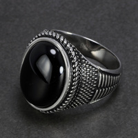 Zabra — bagues turques en argent Sterling pour hommes, anneau Signet, style rétro Antique, bijou ovale en pierre d'agate noir