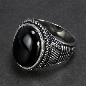 Turkish-Silver-<strong>Rings</strong>-Men Retro <strong>Antique</strong> Mens <strong>Signet</strong> <strong>Ring</strong> With Stone Oval Black Agate Sterling Silver Jewelry - Product Image 6