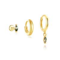 Ensemble de boucles d'oreilles en argent sterling S925 avec pierre d'agate en forme d'œil de cheval