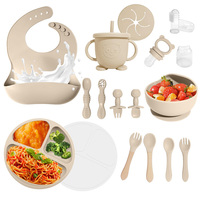 Haute qualité 17 pièces Silicone bébé alimentation ensemble avec plaque ronde avec couvercle bavoir bol cuillère fourchette tasse doigt brosse à dents pour enfants