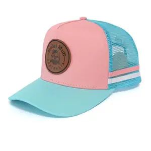 Tampas listradas personalizadas de malha, chapéus de esportes com logotipo personalizado, boné de couro para caminhoneiros com listras