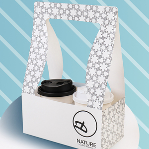 Porte-boissons écologique à double paroi jetable personnalisé 1/2/4 tasse en papier porte-gobelet à café et vin avec poignée prêt à l'emploi - Product Image 1