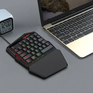Set Pengontrol Game RGB 35 Tombol, Satu Tangan, Keyboard dan Mouse Kombo Led Kecil dengan Kabel untuk Ponsel