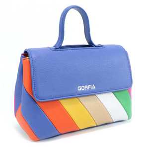 Bolso de Mano Personalizado al por Mayor, Impermeable, de Cuero PU Ligero, Estilo Boston para Mujer, con Rayas Coloridas, para Viajes y Compras - Product Image 3