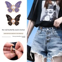 Kancing Celana Jeans Motif Kupu-kupu Mutiara Dekoratif Tanpa Jahit, Pengatur Pinggang Logam Lepas Pasang, Penambah Pinggang, Penjepit Kancing untuk Celana