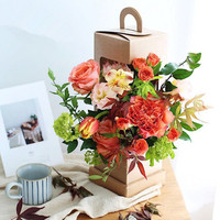 Caja de regalo de papel rectangular para vino, embalaje de flores con forma de faro, con mango, a la moda