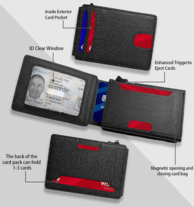 Portefeuille vintage en cuir PU pour homme, avec logo personnalisé, pince à billets, blocage RFID, fin, en métal, pour cartes d'identité et de crédit, porte-monnaie - Product Image 2