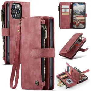 For iPhone15 Mobile Phone Case New Anti-fall Mobile Phone Leather Case Zip Flip Wallet Protective Cover Wholesale Price