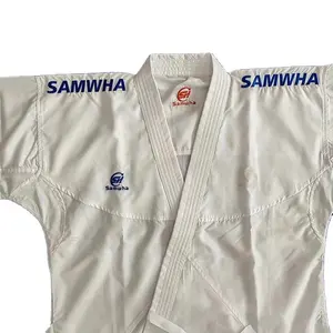 Samwha pasokan pabrik Tiongkok kimono karate wkf OEM seragam seni bela diri profesional karate gi putih