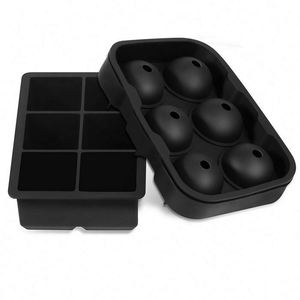 Ensemble de moules à glaçons en silicone sans BPA, moule à glaçons sphériques en silicone 6 sphères et plateau à glaçons carrés en silicone 6 compartiments - Product Image 1