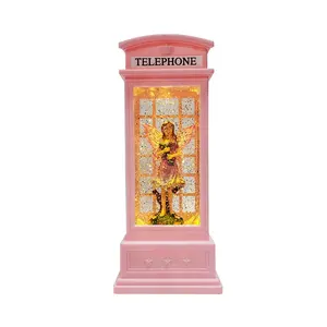 Musical Ornaments Telephone booth Snow Globe With Fairy Unicorn