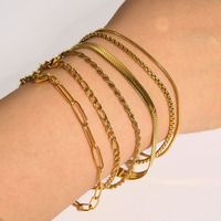 Bracelet pour homme INS étanche en acier inoxydable PVD Or, avec maillons chevrons, serpent, torsadés, paperclip et gourmette cubaine