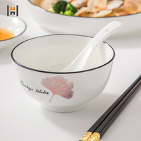16 PCS Vaisselle en Céramique Feuille de Ginkgo Bord Noir Ensemble de Dîner en Porcelaine Ensemble Bol et Assiette
