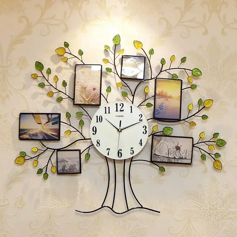 Relógio de parede moderno, relógio de parede decorativo com moldura de árvore grande