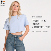 T-shirt court pour femme 100% coton, coupe ample, col rond, manches courtes, doux, respirant, décontracté, basique, été