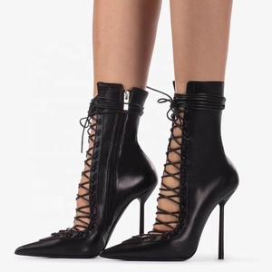 Bottes courtes sexy pour femme à lacets, style été, à talons aiguilles, avec découpes, talons fins, grande taille 44 - Product Image 4