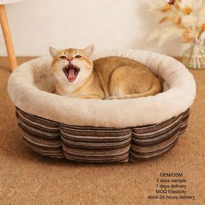 Luxury Custom XL Striped Dog <b>Cat</b> Bed Cave Small Animals Woolen Flannel PP Cotton Warm Winter Pet House Protective Eco-Friendly - Product Image 1