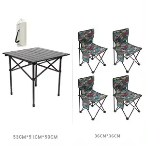 4 Chairs 1 Folding Outdoor Camping Picnic Tables for Hiking, Party, BBQ, RV Travel. All-in-one Storage Bag