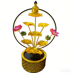 Fontaine d'eau Bouddha Lotus Doré, décoration Zen, ornement rond en fer Feng Shui pour la maison et le bureau - Product Image 3