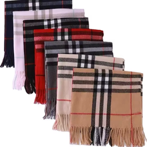 Sciarpa Pashmina di Lusso Stampata per Uomo e <span class=keywords><strong>Donna</strong></span>, Morbida Sciarpa in Cashmere con Motivo a Quadri e Nappine per l'Autunno - Product Image 1
