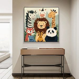 Modern Cute Animals Oil Painting With <b>Frame</b> 60x60cm For Children's Room Decor - Product Image 3